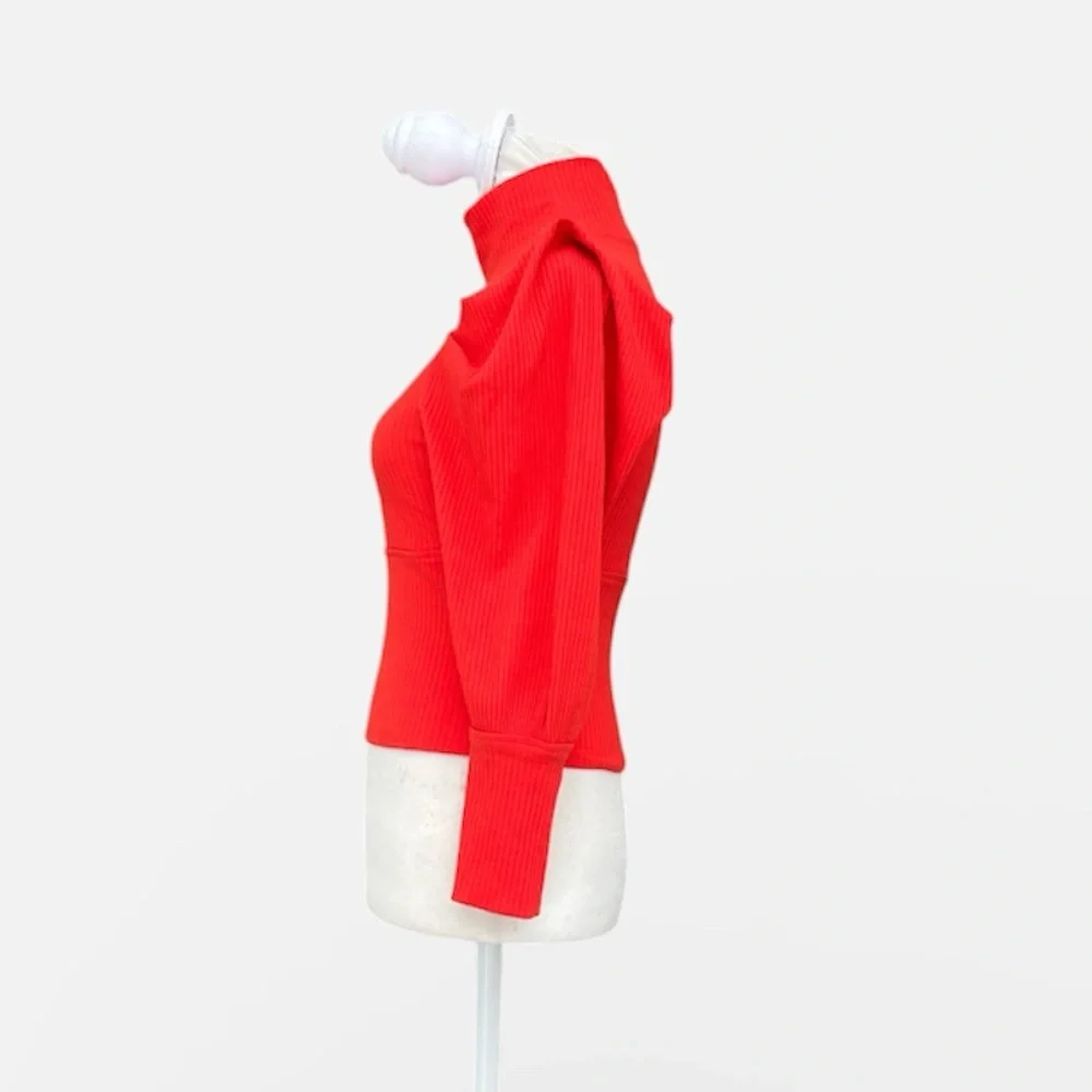 Free People Lala Cropped Ribbed Turtleneck Top in Red Size Small